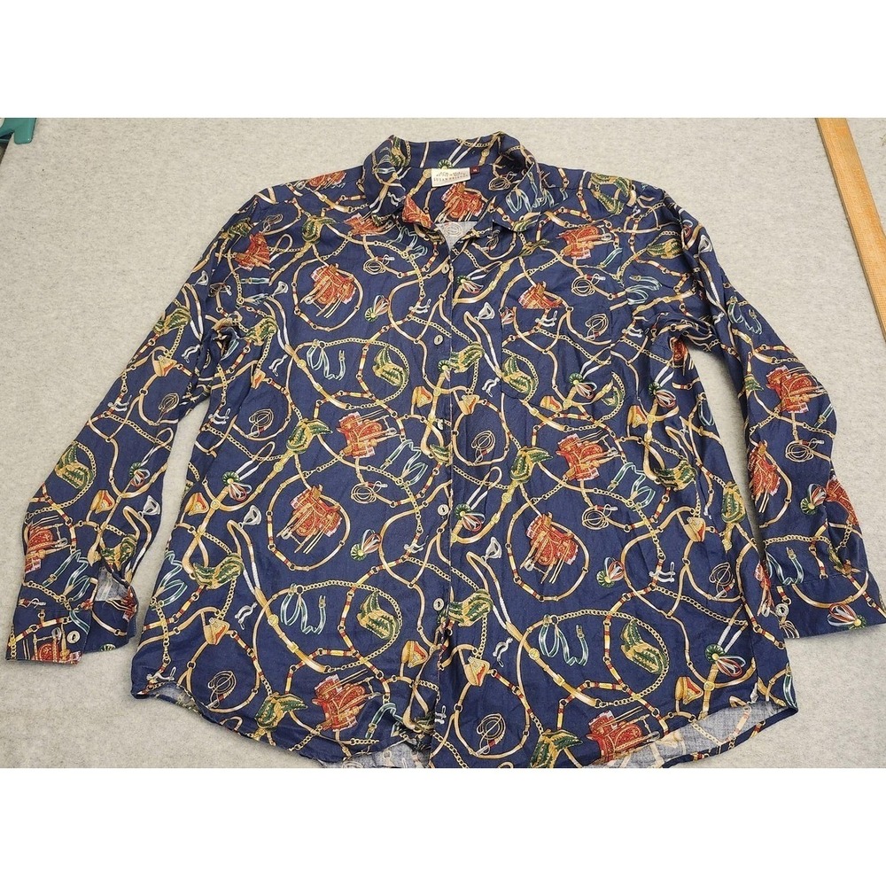 Vintage Susan Bristol Shirt Womens 16 Equestrian Button Down Made USA Cotton 90s
